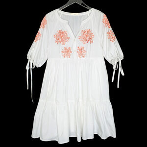 Wayward Fancies Eshakti Dress L White Poplin Tiered Embroidered cottagecore